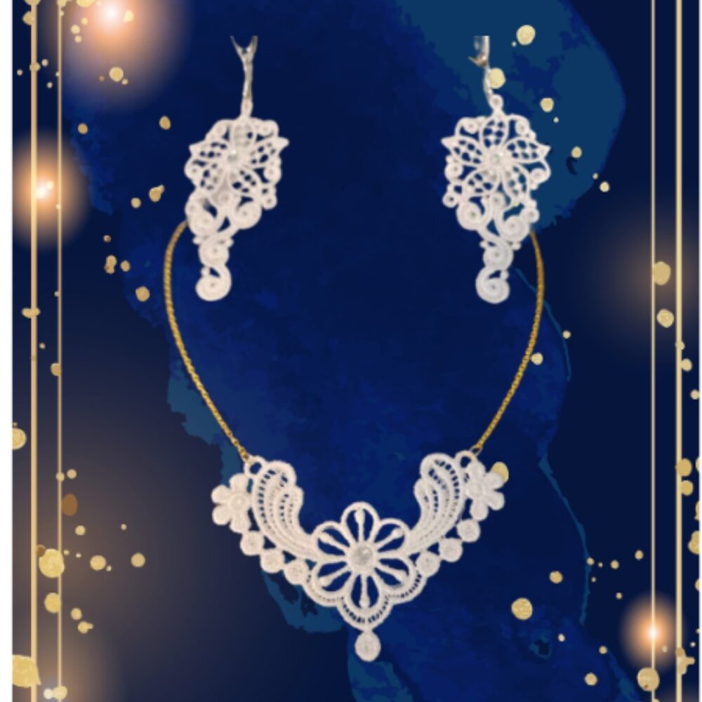 White Lace bridal-formal Jewelry Necklace and earrings Hand Made